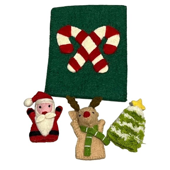 Mud Pie Christmas felt finger puppet set Reindeer Christmas Tree Santa NWOT - Picture 1 of 3